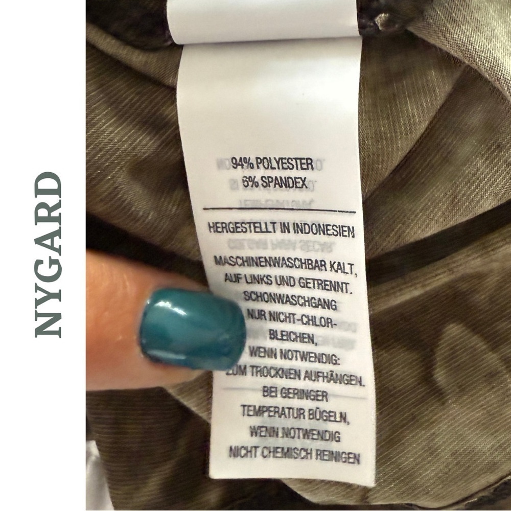 NYGARD Tie Dye V Neck Top XL Olive Green Stretch Tee - Picture 7 of 7